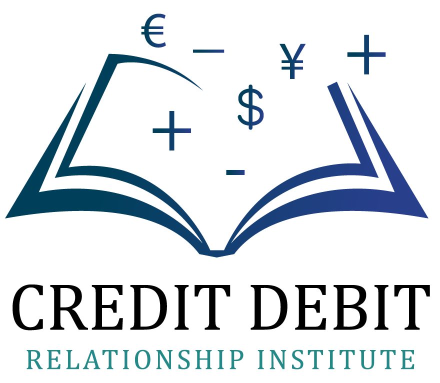Logo of Credit Debit Relationship Institute featuring currency symbols and an open book.